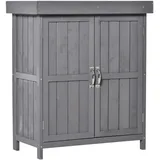 Outsunny Gartenschrank Geräteschrank mit Doppeltür, 2 Fächern wetterfest Tannenholz, Dunkelgrau 74 x 43 x 88cm