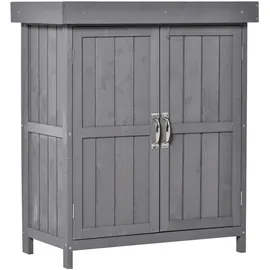 Outsunny Gartenschrank Geräteschrank mit Doppeltür, 2 Fächern wetterfest Tannenholz, Dunkelgrau 74 x 43 x 88cm