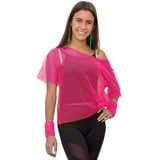 Oblique Unique Netzshirt Netztop Netz Hemd Netzoberteil Fischnetz für Damen Frauen Oberteil 80s 80er Jahre Kostüm Motto Party Größe 38-42 Neon Grün Pink - Farbe wählbar (Neonpink)