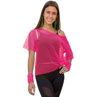 Oblique Unique® Netzshirt Netztop Netz Hemd Netzoberteil Fischnetz für Damen Frauen Oberteil 80s 80er Jahre Kostüm Motto Party Größe 38-42 Neon Grün Pink - Farbe wählbar (Neonpink)