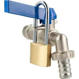 tecuro Kugelauslaufventil mit Absperrvorrichtung Vorhängeschloss und PTFE-Dichtband - Gold