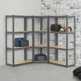 Juskys 3er Regalsystem 1 Eckregal & 2 Easy - Schwerlastregale, 12 MDF Holz Böden, 960kg Grau