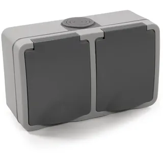 McPower Feuchtraum Doppelsteckdose Aufputz horizontal | Fix | 2-fach Steckdose IP54, AP