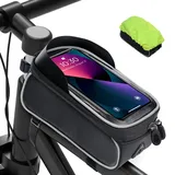 MixcMax Fahrrad Rahmentasche Wasserdicht Fahrrad Handyhalterung Fahrradtasche Rahmen Handytasche Fahrradzubehör mit TPU Sensitivem Touchscreen für Smartphone unter 6.8 Zoll