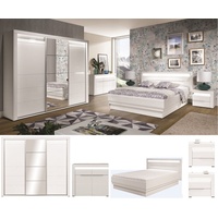 Schlafzimmer komplett IRIS B weiß hochglanz Schrank LED Bett 160/180 Lattenrost