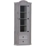 Dynamic24 Eckschrank New Mexico Kiefer massiv grau Mexiko Wohnzimmer Vitrine Schrank Vitrinenschrank Landhaus-Stil