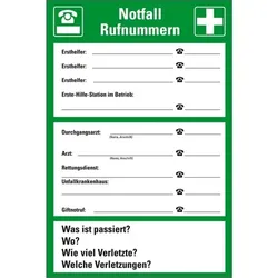 Schild I Aushang Notfall Rufnummern, Kunststoff, 300x400mm