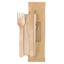 Duni Messer, Gabel, Pfeffer/Salz, braune Serviette, 16/16,5 cm Natürlich