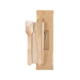 Duni Messer, Gabel, Pfeffer/Salz, braune Serviette, 16/16,5 cm Natürlich