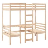 vidaXL Hochbett mit Schreibtisch & Stühlen 75 x 190 cm Kiefer massiv beige