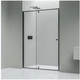 Bernstein Nischendusche mit Drehtür an Festfeld NT606 - FLEX - Nano Klarglas - 6 mm - Breite & Profilfarbe wählbar, Breite:1000 mm, Profilfarbe:Schwarz matt
