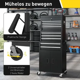 Homcom 3-in-1 Werkzeugkiste, rollender Werkzeugschrank mit 9 Schubladen - Schwarz