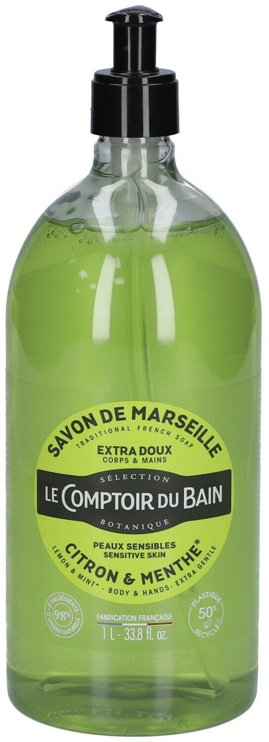 Le Comptoir du Bain Savon Traditionnel de Marseille Citron Menthe 1000 ml savon liquide