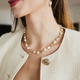 Julie Julsen Collierkettchen 925 Sterling Silber vergoldet Süßwasserperlen weiß