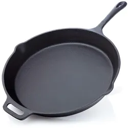BBQ-Nerd© Grillpfanne Ø 35 cm 4600g mit Ausgießer und Griff - Gusseisenpfanne zum Grillen, Rösten, Anbraten - Antihaft-Pfanne Feuerpfanne