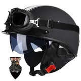 HALYING Halbschalenhelm Motorradhelm mit ABS-Schale ECE-zertifizierter Schnellverschluss und abnehmbarem Visier für Erwachsene | Chopper Helm, Mofa Helm Retro, JetHelm Halbhelm für Scooter
