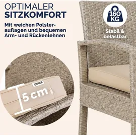 CASARIA Casaria® Gartenmöbel Set Wetterfest 4 Personen Outdoor inkl. Auflagen Polyrattan 2x Sessel Gartenbank Tisch Garten Terrasse Balkon Möbel Lounge Creme