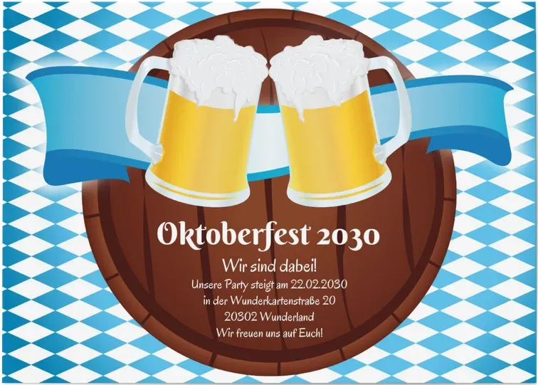 Einladung zum Oktoberfest selbst gestalten - Oktoberfest - Bierfass - Blau | Wunderkarten.de