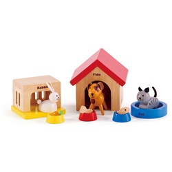 Hape Puppenhausmöbel Haustiere aus Holz für Puppenhaus (Set, 12tlg) bunt