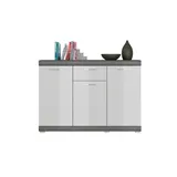 xonox.home Kommode Scout 120 x 85 x 37 cm Weiß/Hochglanz/Grau