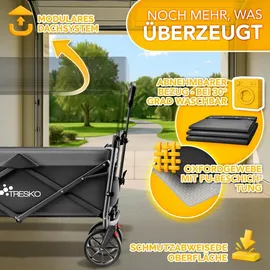 TRESKO Bollerwagen Faltbar mit Dach Blau Kühlfach & Seitenrollos