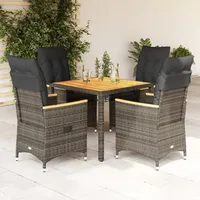 VidaXL 5-tlg. Garten-Essgruppe mit Kissen Grau Poly Rattan -
