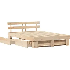 vidaXL Bettrahmen mit Kopfteil Braun 140 x 200 cm Massives Kiefernholz 3382274