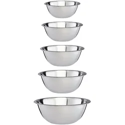 Relaxdays Rührschüssel Set, 5-teilig, Edelstahl, Schüsselset zum Backen und Servieren, stapelbar, Salatschüssel, silber