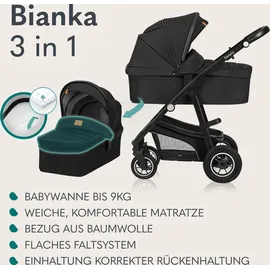 lionelo BIANKA Kinderwagen Autotransporter, Autositz, klappbar, Travel System Rückenlehne, Räder Polsterung, Verdeck XXL-Sc... - Schwarz