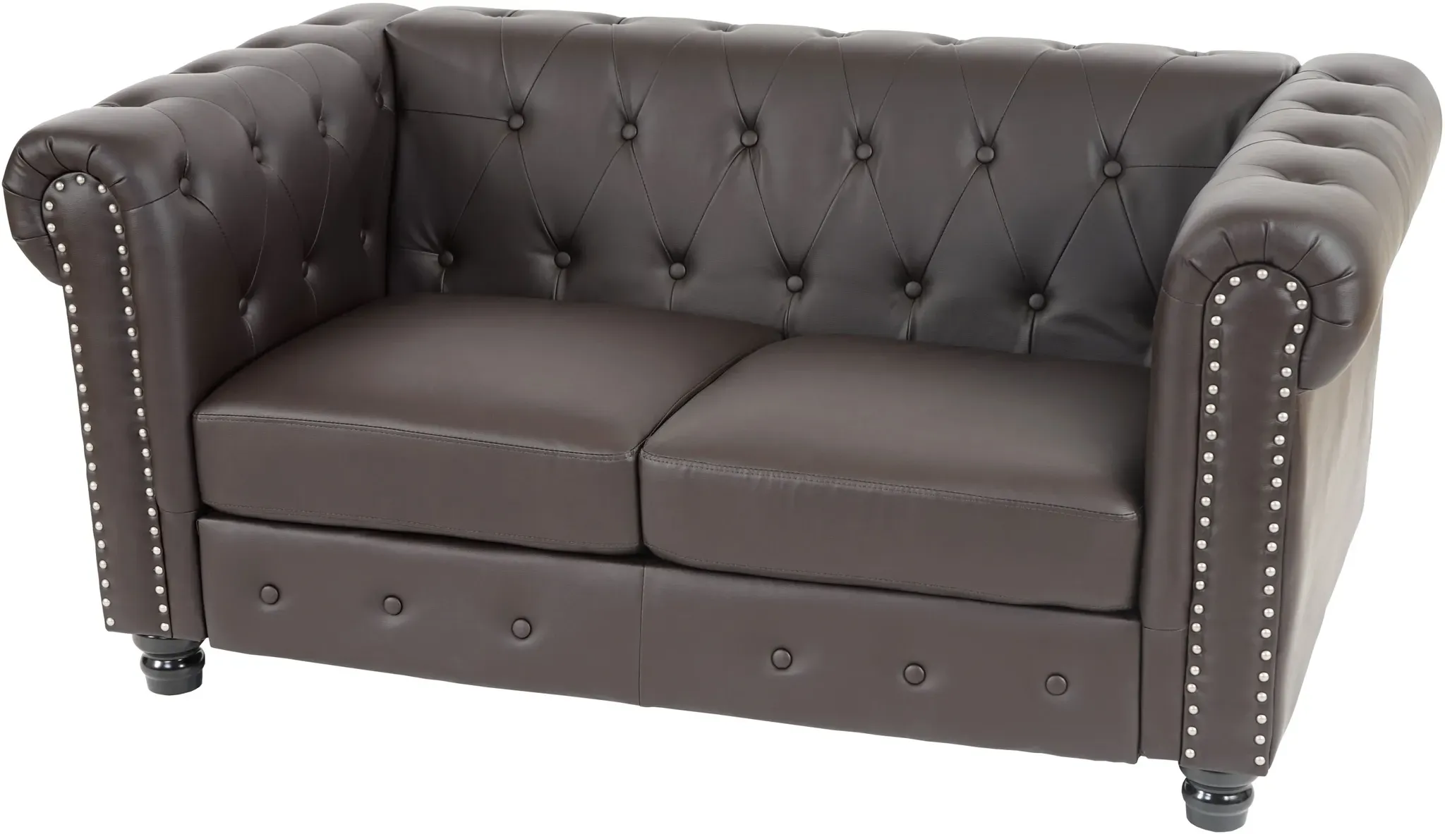 Luxus 2er Sofa Loungesofa Couch Chesterfield Kunstleder 160cm ~ runde Füße, braun