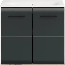 WELLTIME Waschbeckenunterschrank WELLTIME, nox oak nb, schwarz matt, B:60cm H:53cm T:46cm, Holzwerkstoff, MDF, Schränke, Waschbeckenunterschrank, Florenz, Waschtisch inkl. Waschbecken, Nox Oak NB, 60 cm breit