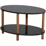 [en.casa] Couchtisch Højreby mit unterer Ablage Wohnzimmertisch Kaffeetisch 43 x 70 x 44 cm Sofatisch Oval Beistelltisch Marmor, schwarz