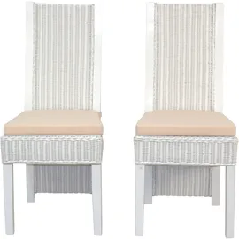 moebel-direkt-online Luis Rattanstuhl 2er-Set 2 x 2Rattanstühle inklusive Sitzkissen  weiß