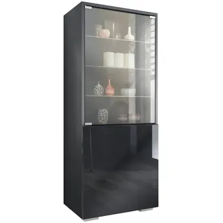 Vladon Vitrine, Schwarz Hochglanz Holzwerkstoff, 50x122.5x34.5 cm) Wohnzimmer, Wohnwände, Vitrinenschränke