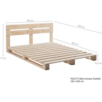 Moebel-Eins Massivholzbett, PALETTI Massivholzbett / Palettenbett inklusive Kopfteil