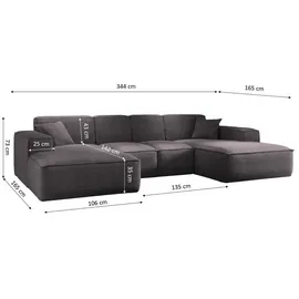 kaiser möbel Ecksofa, Eckcouch U form, Wohnzimmer Couch Large 342cm SIENA stoff Poso Dunkelgrau - Dunkelgrau