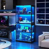 BROTTAR Schwarz Glasvitrine mit LED Beleuchtung 4 Ebenen Bewegungssensor Grifflose Pop-up GlastürHolz Sammlervitrine - Schwarz