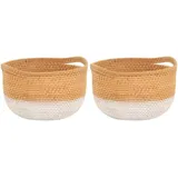 Krines Home Dekokorb Set/2 Retro-Design Korb Aufbewahrungskorb Flechtkorb aus Natur Rattan (2 St., 2x Körbe), Dekokorb Box Henkel Aufbewahrung weiß