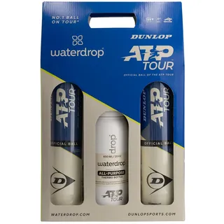 Dunlop ATP Tour Waterdrop® Set - 2X 4er Dosen Tennisbälle, 600ml Thermosflasche + 3X Microlytes Berry