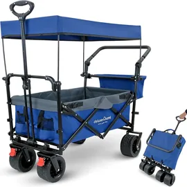 deluxe4home Bollerwagen faltbar mit Dach blau/grau