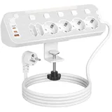 Tischsteckdose mit USB C, PD 20W Steckdosenleiste Schreibtisch Einzeln Schaltbar, 6 Fach Mehrfachsteckdose Überspannungsschutz Tisch Steckdose mit Schalter Steckerleiste Ecksteckdose 2M Kabel, Weiß