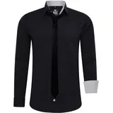 RUSTY NEAL Langarmhemd RUSTY NEAL, Herren, Gr. 4XL, EURO-Größen, schwarz (schwarz, grau), 60% Baumwolle, 37% Polyester, 3% Elasthan, unifarben, Hemden, mit Krawatte