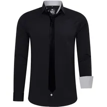 RUSTY NEAL Langarmhemd RUSTY NEAL, Herren, Gr. 4XL, EURO-Größen, schwarz (schwarz, grau), 60% Baumwolle, 37% Polyester, 3% Elasthan, unifarben, Hemden, mit Krawatte