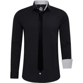 RUSTY NEAL Langarmhemd RUSTY NEAL, Herren, Gr. 4XL, EURO-Größen, schwarz (schwarz, grau), 60% Baumwolle, 37% Polyester, 3% Elasthan, unifarben, Hemden, mit Krawatte