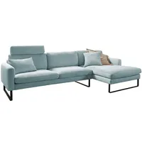 KAWOLA Ecksofa, Hellblau, Echtholz, 3-Sitzer, Füllung: Kaltschaum, Ottomane rechts,