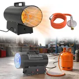 UISEBRT Heizgeräte Gas, 30 KW Gasheizer Gasheizgebläse Thermostat, Heißluftgenerator,Schwarz (220V-240V, Propan/Butan-Flaschen, mit Druckminderventil und Gasschlauch)