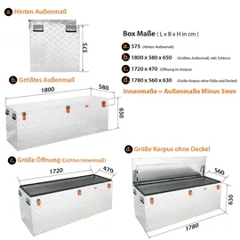 AluBox Aufbewahrungsbox Aluminium 1800 cm x 650 cm x 670 cm Silber