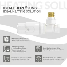 luxebath Thermostatventil + Rücklaufverschraubung für Heizkörper Komplett-Set Eckform Weiß