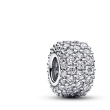 PANDORA Moments Funkelndes Dreireihiges Pavé-Charm aus Sterling Silber mit Zirkonia, Kompatibel Moments Armbändern, 792820C01