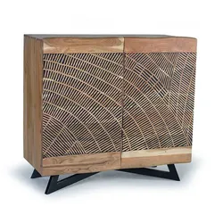 Kommode Massivholz Holzkommode in Akaziefarben und Schwarz